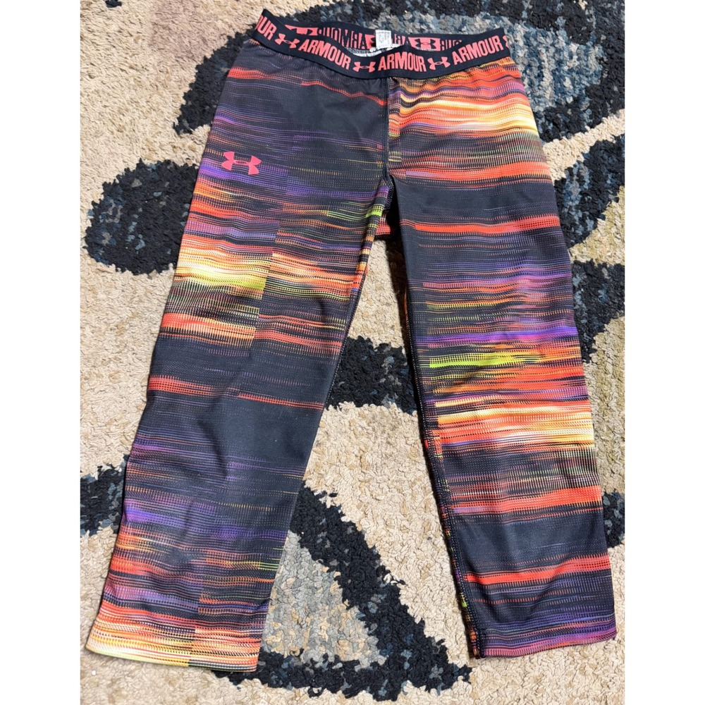 Under Armour Girls HeatGear Capri Leggings Multi-Color Glitch Print 10/12